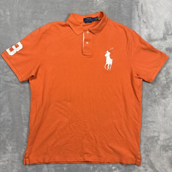Polo Ralph Lauren Men’s Large Classic Fit Big Pony Polo Shirt Orange White Logo - Picture 1 of 11